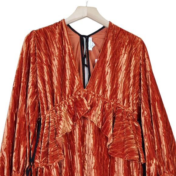 TOPSHOP Womens 6 Balloon Sleeve Velvet Minidress in Orange NEW Fits like 2-4 - Picture 4 of 15